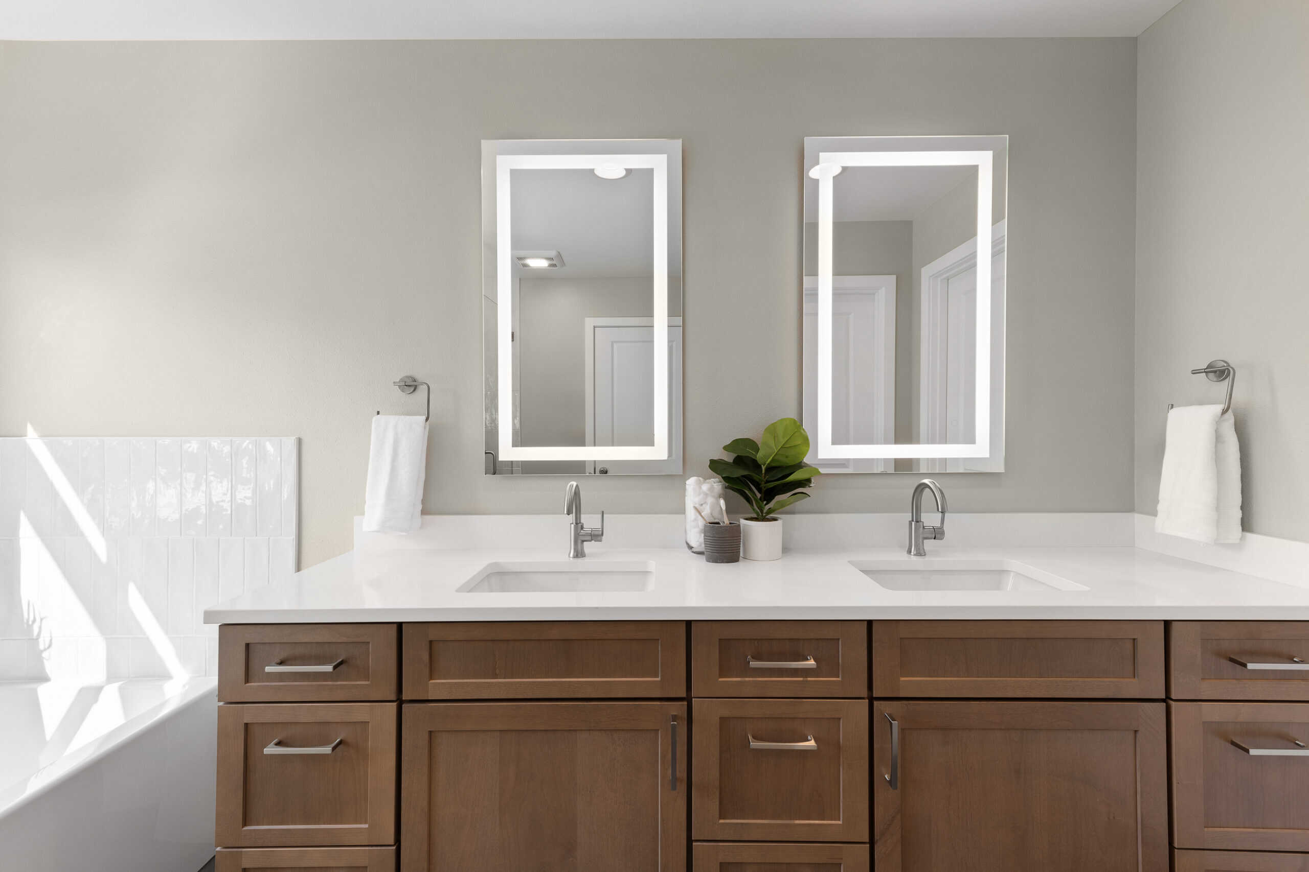remodeled modern primary bathroom