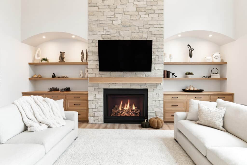 cozy living room remodel fireplace