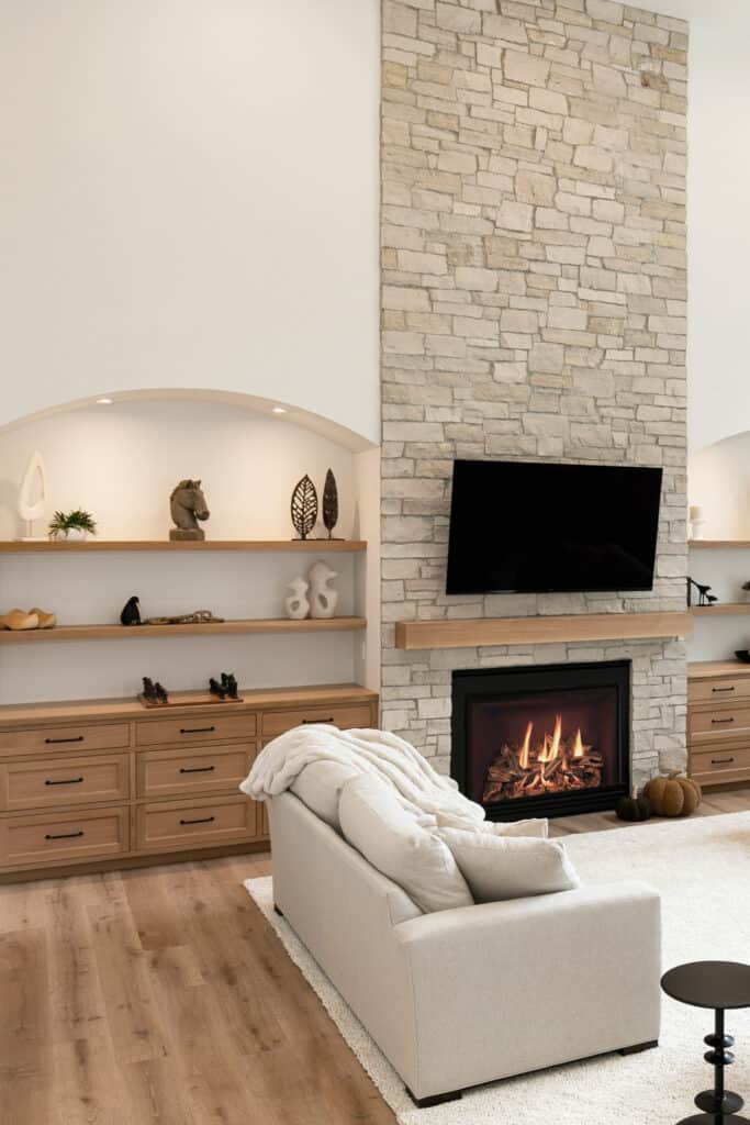 cozy living room remodel fireplace